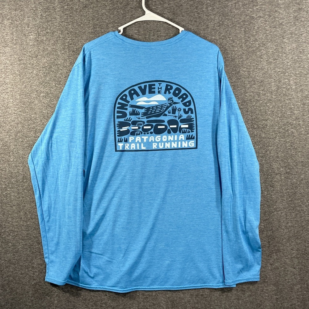 Patagonia Capilene Shirt Unpave the Roads Mens XL Blue Trail Running 45190